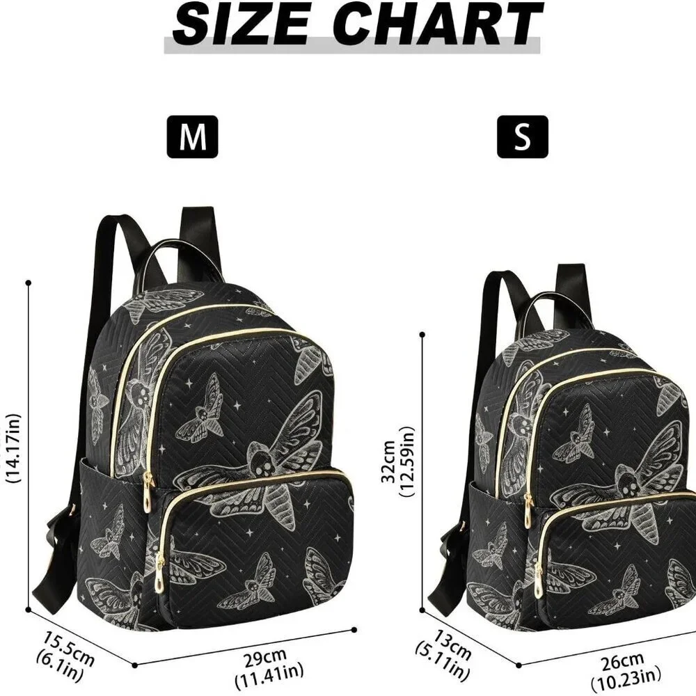 Mini Gothic Backpack with Skull Butterfly Moth Design Small Casual Daypack